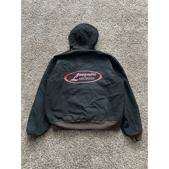 Carhartt Canvas Hooded Coat Logo Black Jacket Lined L J25 DKB - Picture 8 of 8